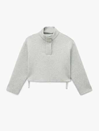 Dik Yaka Çıtçıt Düğmeli Stoperli Spor Oversize Sweatshirt
