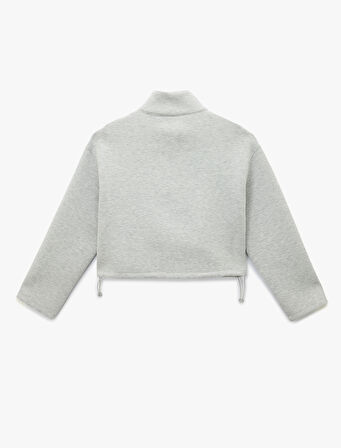Dik Yaka Çıtçıt Düğmeli Stoperli Spor Oversize Sweatshirt