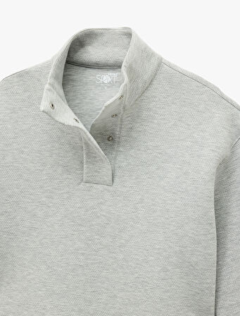 Dik Yaka Çıtçıt Düğmeli Stoperli Spor Oversize Sweatshirt