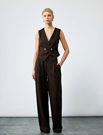 Düğmeli Kolsuz V Yaka Blazer Yelek