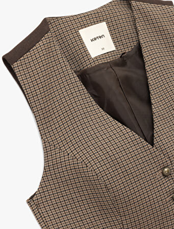 Düğmeli Slim Fit Ekose Blazer Yelek