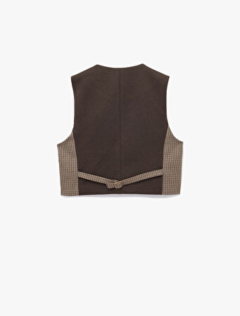 Düğmeli Slim Fit Ekose Blazer Yelek