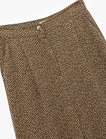 Cepli Pile Detaylı Desenli Geniş Paça Palazzo Pantolon