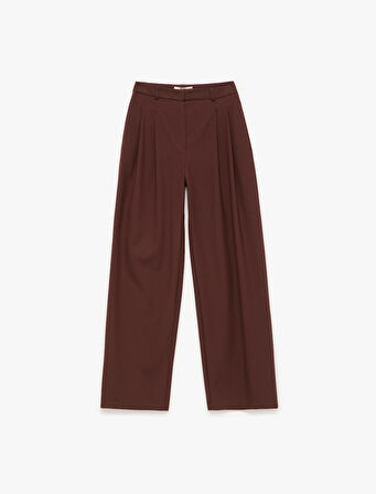 Pile Detaylı Yüksek Bel Geniş Paça Palazzo Pantolon