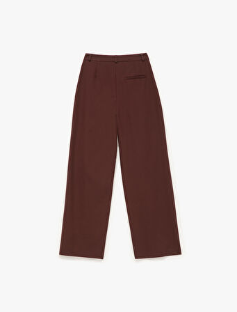 Pile Detaylı Yüksek Bel Geniş Paça Palazzo Pantolon