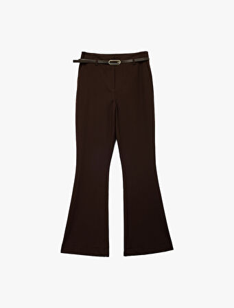 Slim Fit Cepli Kemer Detaylı İspanyol Paça Kumaş Pantolon