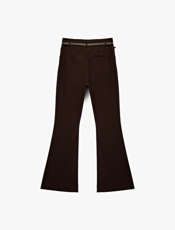 Slim Fit Cepli Kemer Detaylı İspanyol Paça Kumaş Pantolon