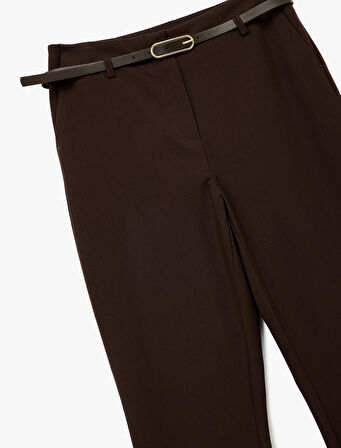 Slim Fit Cepli Kemer Detaylı İspanyol Paça Kumaş Pantolon