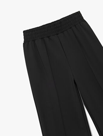 Yüksek Bel Lastikli Nervürlü Geniş Paça Spor Eşofman Altı