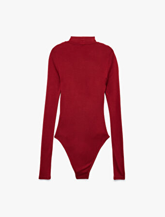 Viskon Kumaş Slim Fit Uzun Kollu Dik Yaka Bodysuit