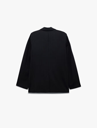 Krep Kumaş Cepli Düğmeli Uzun Kollu Kruvaze Oversize Blazer Ceket