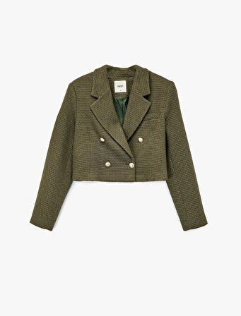 Uzun Kollu Kruvaze Tüvit Crop Blazer Ceket