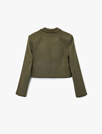 Uzun Kollu Kruvaze Tüvit Crop Blazer Ceket
