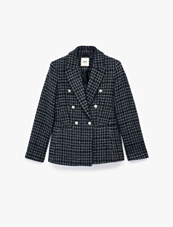 Kruvaze Yaka Cepli Uzun Kollu Ekose Tüvit Kısa Blazer Ceket