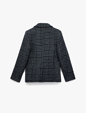 Kruvaze Yaka Cepli Uzun Kollu Ekose Tüvit Kısa Blazer Ceket