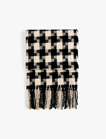 Kazayağı Desenli Püsküllü Uzun Atkı