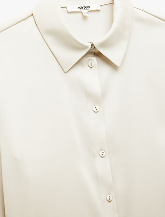 Klasik Yaka Düğmeli Uzun Kollu Saten Gömlek