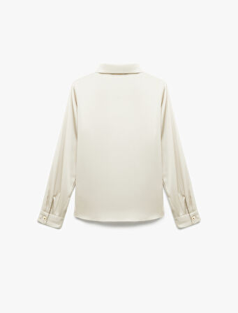 Klasik Yaka Düğmeli Uzun Kollu Saten Gömlek