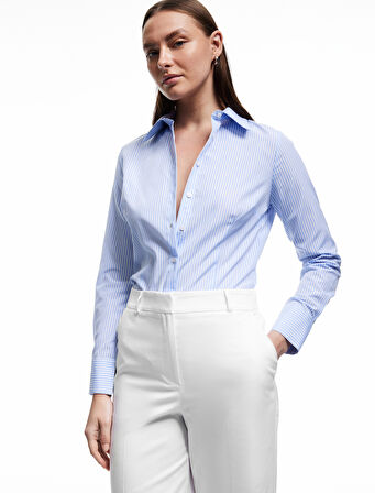 Uzun Kollu Klasik Yaka Poplin Gömlek