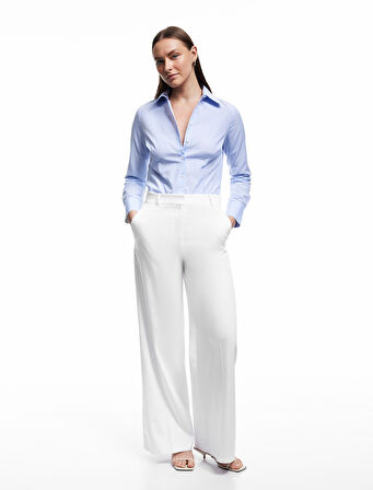 Uzun Kollu Klasik Yaka Poplin Gömlek