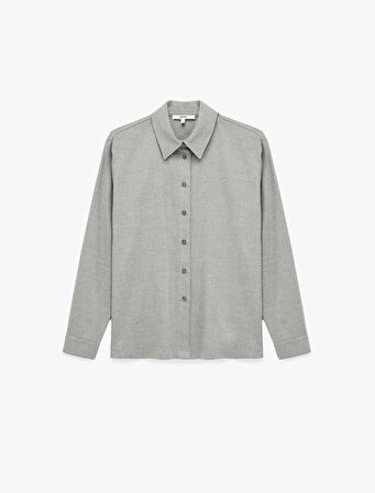 Düğmeli Viskon Karışımlı Uzun Kollu Klasik Yaka Gömlek