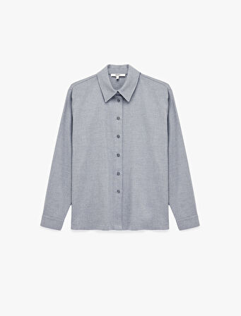 Düğmeli Viskon Karışımlı Uzun Kollu Klasik Yaka Gömlek