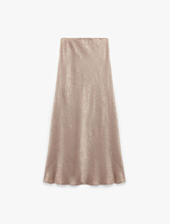 Slim Fit Balık Kesim Dokulu Midi Saten Etek