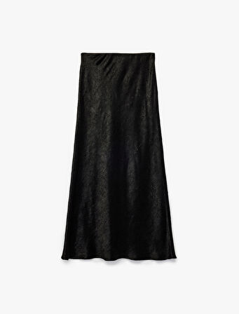 Slim Fit Balık Kesim Dokulu Midi Saten Etek