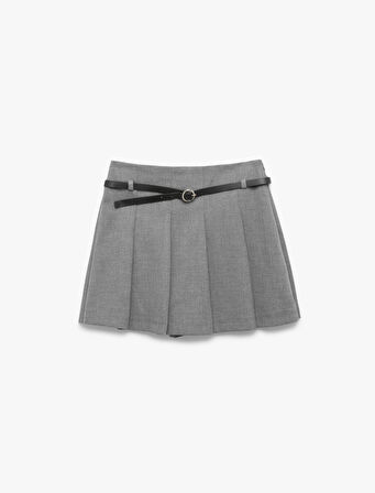 A Kesim Kemer Detaylı Pileli Mini Etek