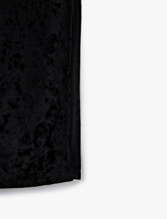 Midi Boy Kolsuz Yuvarlak Yaka Kadife Elbise