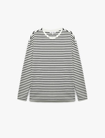 Uzun Kollu Bisiklet Yaka Çizgili Tişört