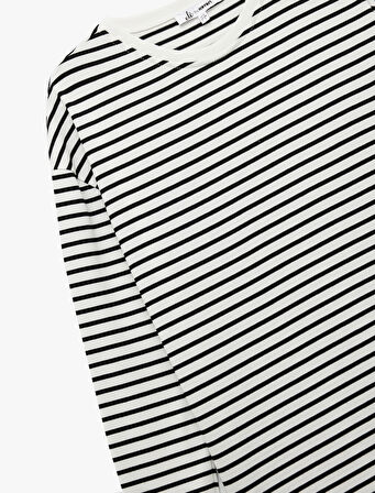 Uzun Kollu Bisiklet Yaka Çizgili Tişört