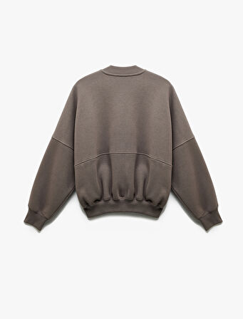 Üç İplik Şardonlu Uzun Kollu Fermuarlı Bomber Yaka Sweatshirt