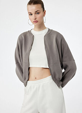 Koton Kolej Yaka Gri Kadın Sweatshırt 6WAL10126IK