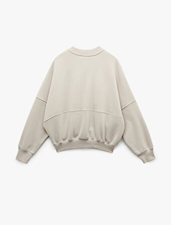 Üç İplik Şardonlu Uzun Kollu Fermuarlı Bomber Yaka Sweatshirt