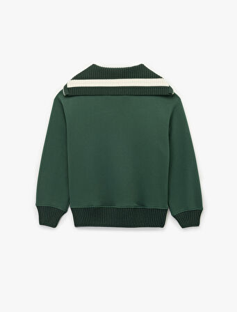 Şardonlu Uzun Kollu Yarım Fermuarlı Ayıcık Nakışlı Oversize Sweatshirt