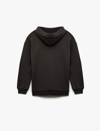 Şardonlu Uzun Kollu Kapüşonlu Baskılı Oversize Sweatshirt