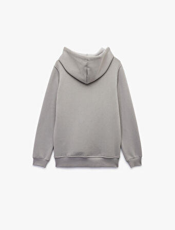 Köpek Baskılı Şardonlu Kanguru Cepli Kapüşonlu Sweatshirt