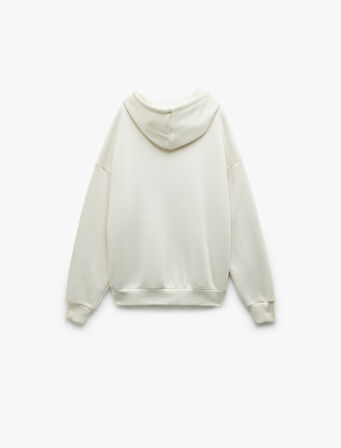 Şardonlu Kapüşonlu Yıldız Aplikeli Fermuarlı Sweatshirt