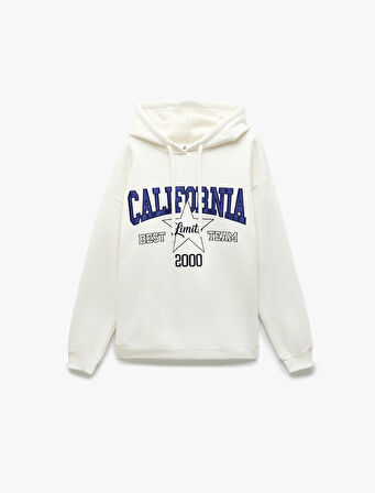 Üç İplik Şardonlu Kolej Nakış Detaylı Kapüşonlu Oversize Sweatshirt