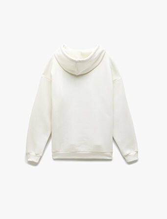 Üç İplik Şardonlu Kolej Nakış Detaylı Kapüşonlu Oversize Sweatshirt