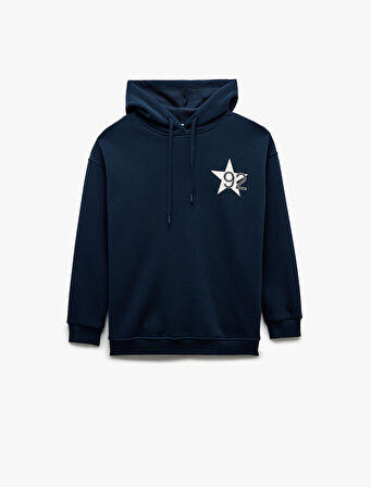 Uzun Kollu Kapüşonlu Şardonlu Arkası Baskılı Oversize Sweatshirt