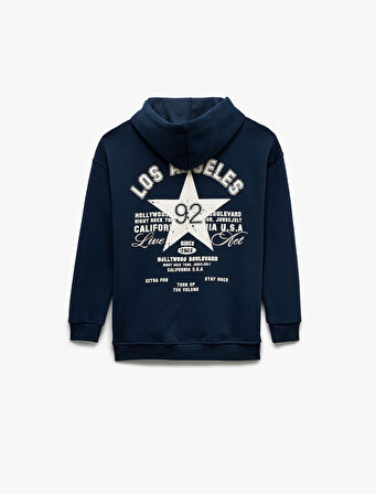 Uzun Kollu Kapüşonlu Şardonlu Arkası Baskılı Oversize Sweatshirt