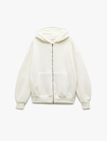 Şardonlu Kapşonlu Uzun Kollu Fermuarlı Sweatshirt