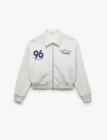Şardonlu Uzun Kollu Cepli Arkası Baskılı Fermuarlı Sweatshirt