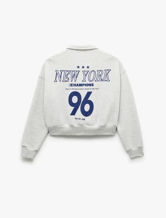 Şardonlu Uzun Kollu Cepli Arkası Baskılı Fermuarlı Sweatshirt