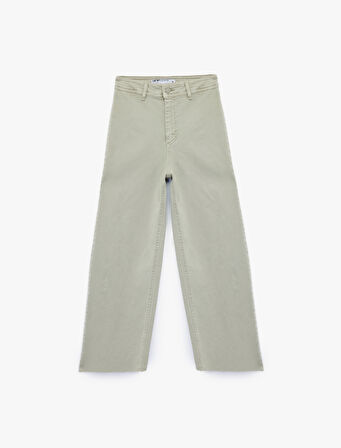 Yüksek Bel Düğmeli Cepli Rahat Kalıp Geniş Paça Denim Pantolon - Culotte Jeans