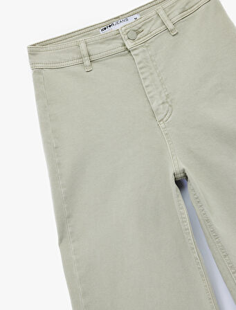 Yüksek Bel Düğmeli Cepli Rahat Kalıp Geniş Paça Denim Pantolon - Culotte Jeans