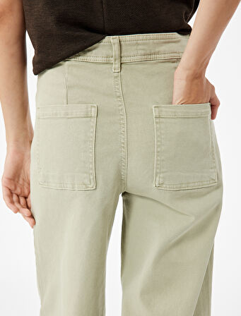 Yüksek Bel Düğmeli Cepli Rahat Kalıp Geniş Paça Denim Pantolon - Culotte Jeans