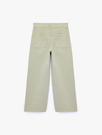Yüksek Bel Düğmeli Cepli Rahat Kalıp Geniş Paça Denim Pantolon - Culotte Jeans